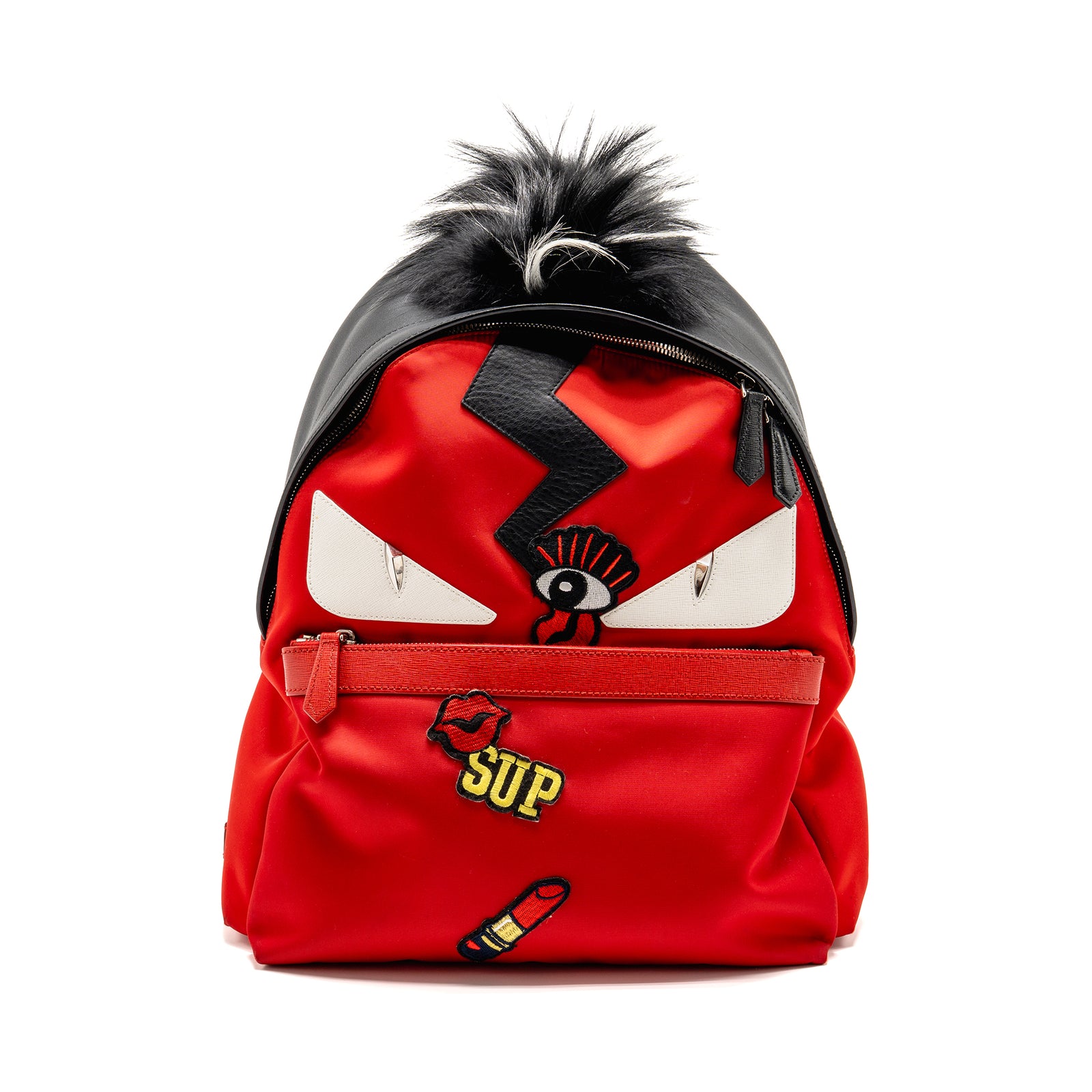 Fendi Backpack Monster Series Face Backpack 7 Vz012 Red Black Nylon Fendi Medium Black Nylon Monster Backpack - Ann main image 2