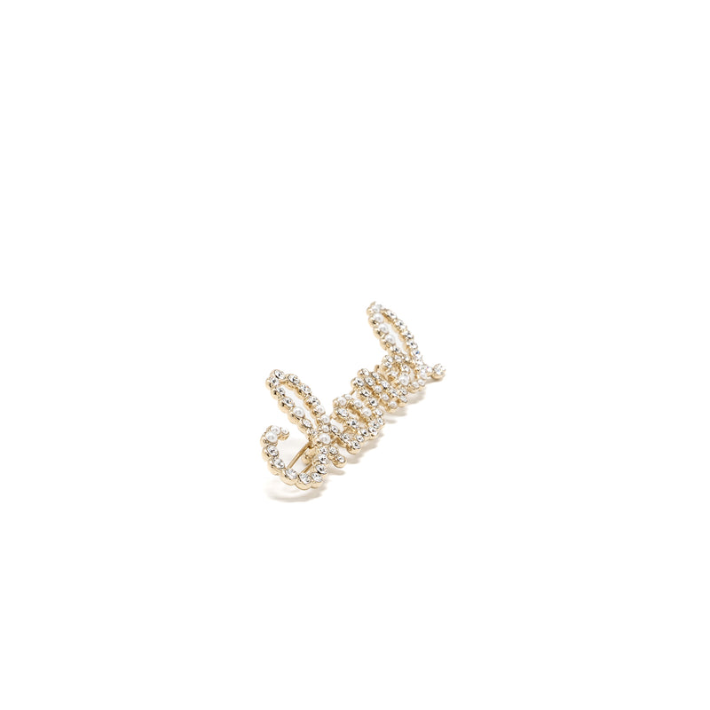 Chanel Letter crystal and pearl hair clip light gold tone