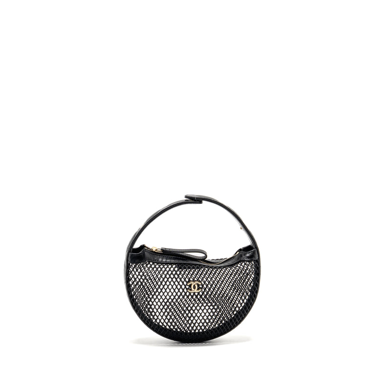 Chanel 25S half moon clutch mesh/ lambskin black LGHW (microchip)
