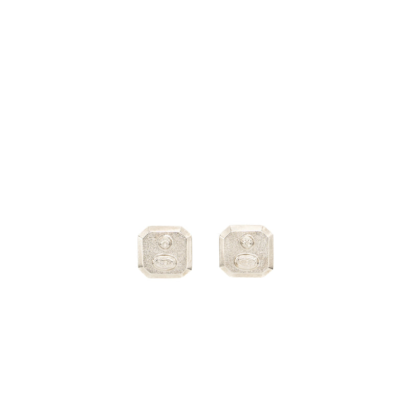 Chanel Square CC Logo Earrings Crystal SHW