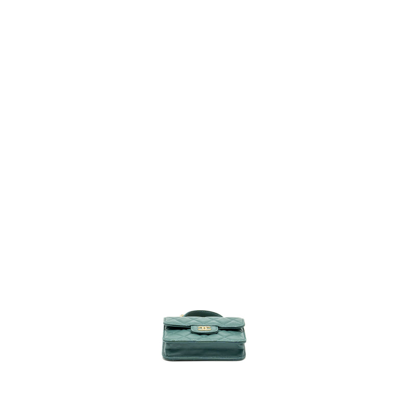 Chanel top handle mini flap bag with chain lambskin green GHW