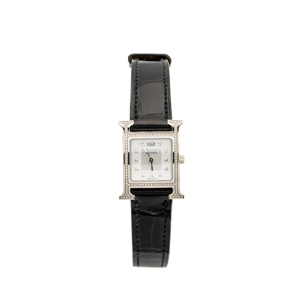 Hermes Heure H watch PM steel with diamonds