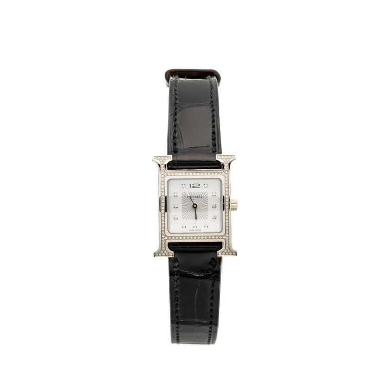 Hermes Heure H watch PM steel with diamonds
