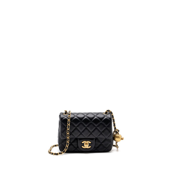 Chanel Pearl Crush Mini Square Flap Bag Lambskin Black GHW(Microchip)