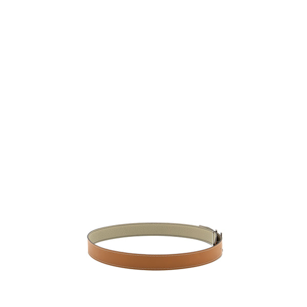 Hermes Size 90 Panache Buckle Reversible Belt 32MM Chamonix/ Togo Natural/ Sauge SHW Stamp Z