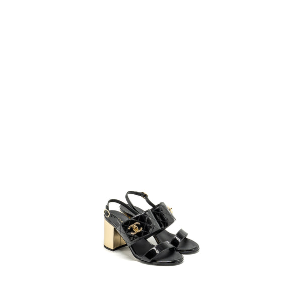 Chanel Size 35 23P CC Logo Sandals Patent Goatskin Black