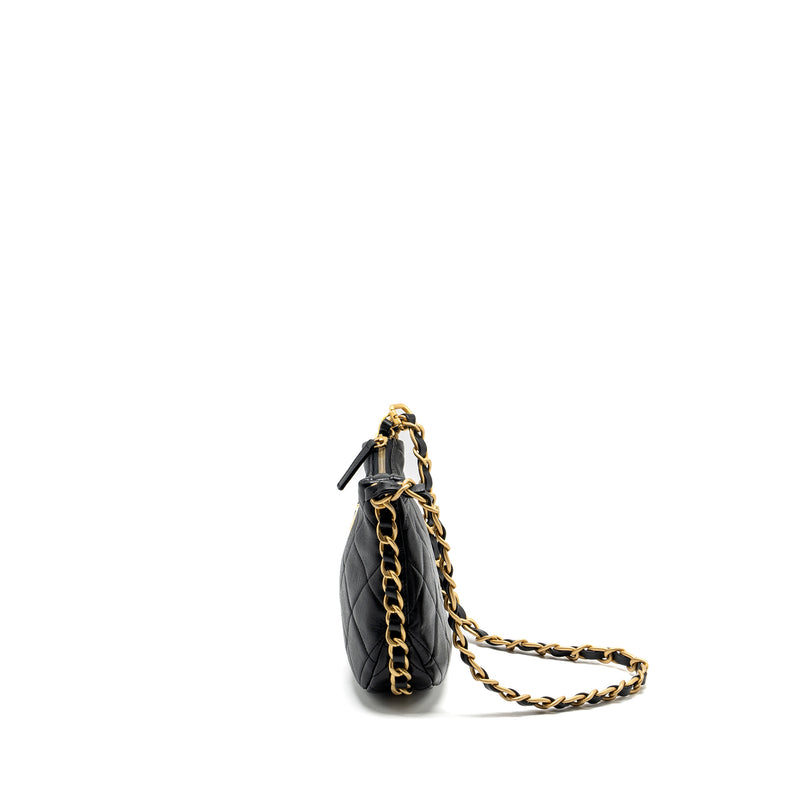 Chanel 23K hobo bag with adjustable chain lambkin black GHW (microchip)