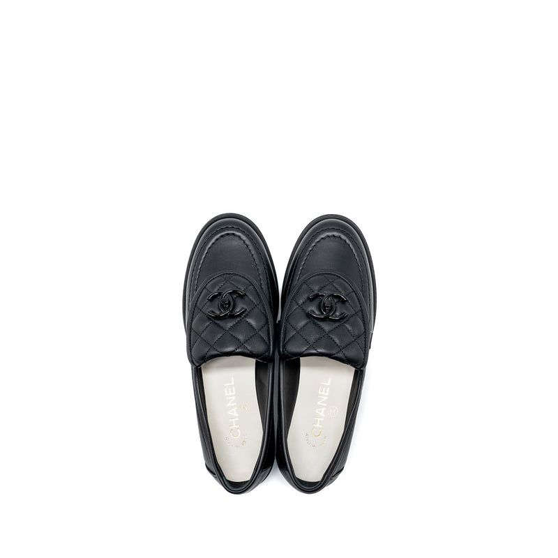 Chanel Size 37 24C Quilted CC Logo Loafer So Black