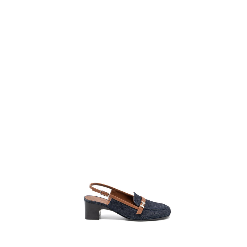 Hermes size 38 sandals denim dark blue/gold SHW