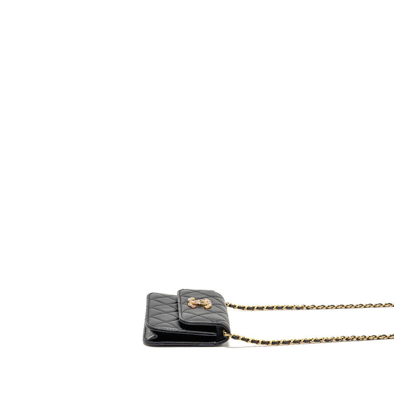 Chanel Zirconium Flap Clutch/Card Holder with Chain Lambskin Black GHW
