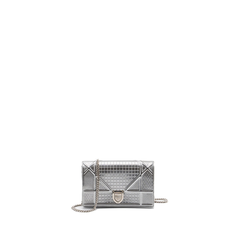 Dior Diorama Wallet On Chain Patent Metallic Silver SHW