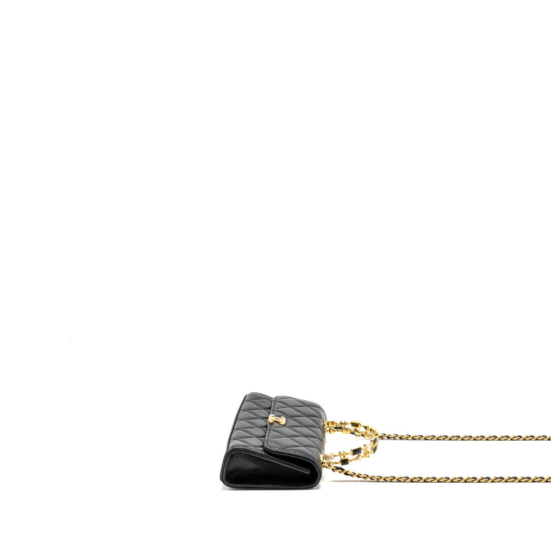 Chanel 22B Flap bag with enamel top handle lambskin black GHW (Microchip)