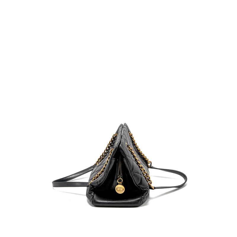 CHANEL Small Quilted CC Crown Tote Bag Calfskin Black Brushed GHW