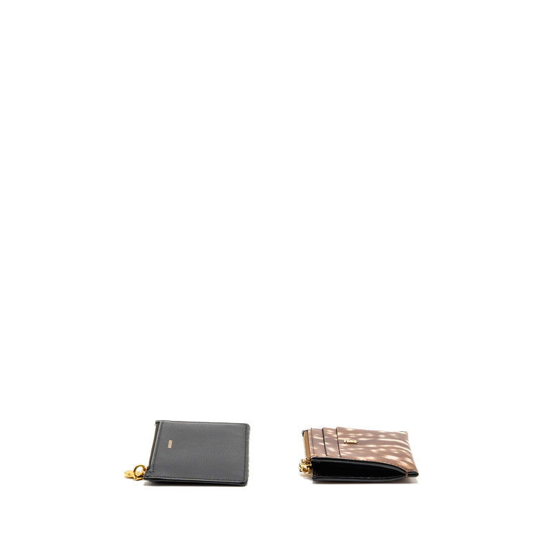 Burberry Brown Deer Print Zip Card Case, Leather Black Zip Card Holder GHW (sell in a set)