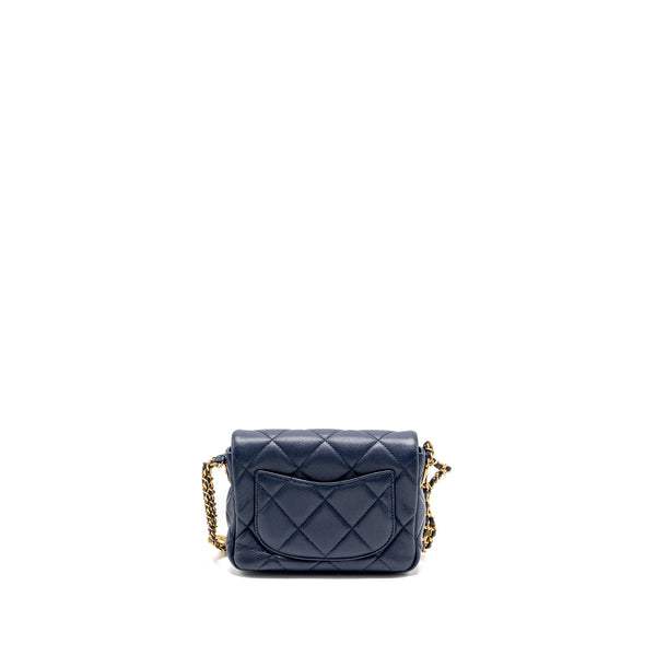 Chanel 22A Button On Chain Mini Square Flap Bag Caviar Navy GHW (Microchip)