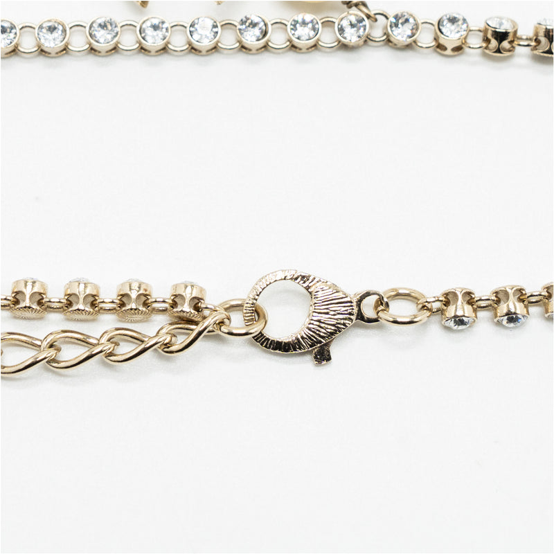 Chanel CC Logo Drop Chocker Crystal/Pearl Light Gold Tone