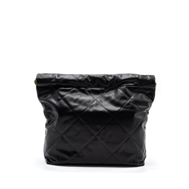 Chanel small 22 bag calfskin black / white letter GHW (microchip)