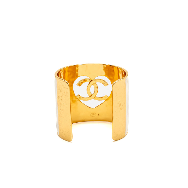 Chanel size s crystal CC heart cuff bracelet gold tone