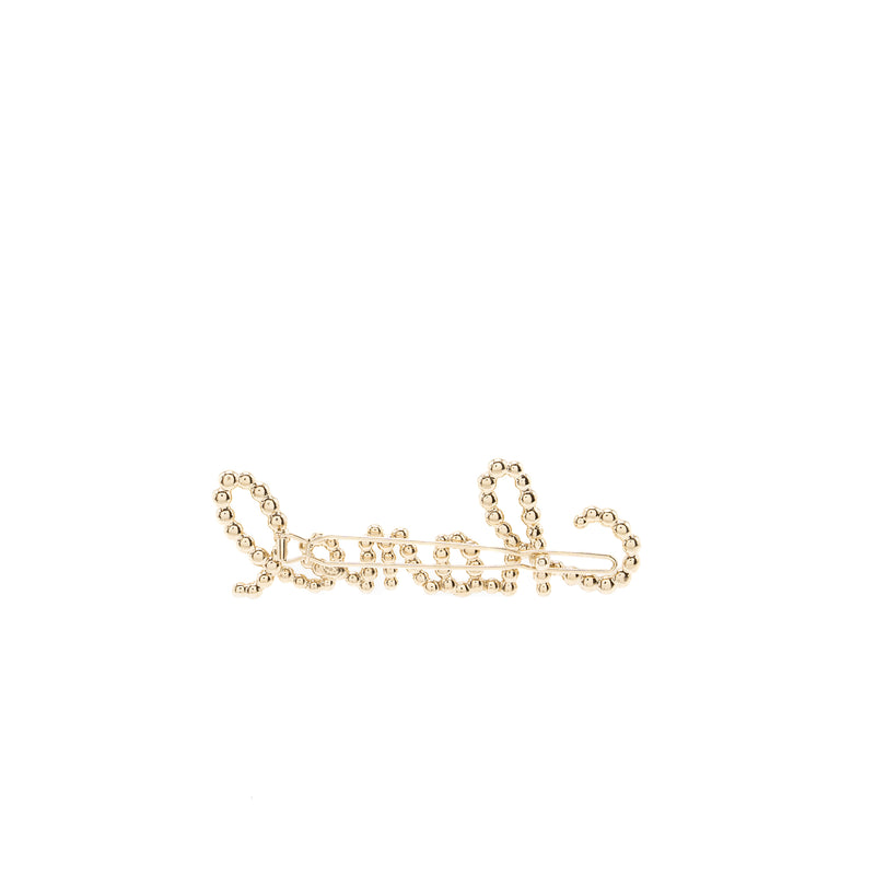 Chanel Letter crystal and pearl hair clip light gold tone