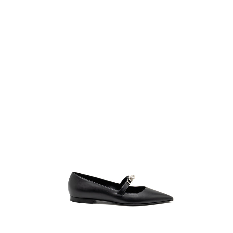 Hermes Size 37 Kelly Ballet Flat Calfskin Black SHW