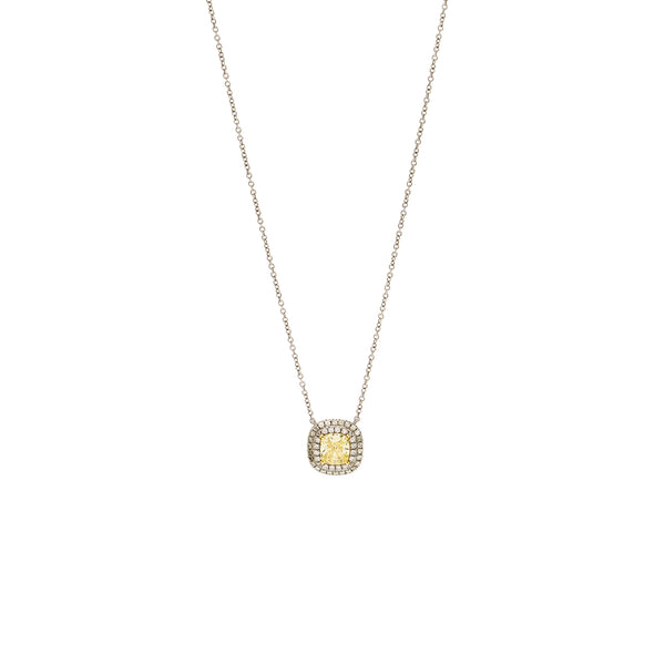 Tiffany One Cushion Diamonds Pendant Platinum/Gold 0.88ct, FI Yellow Colour VS2