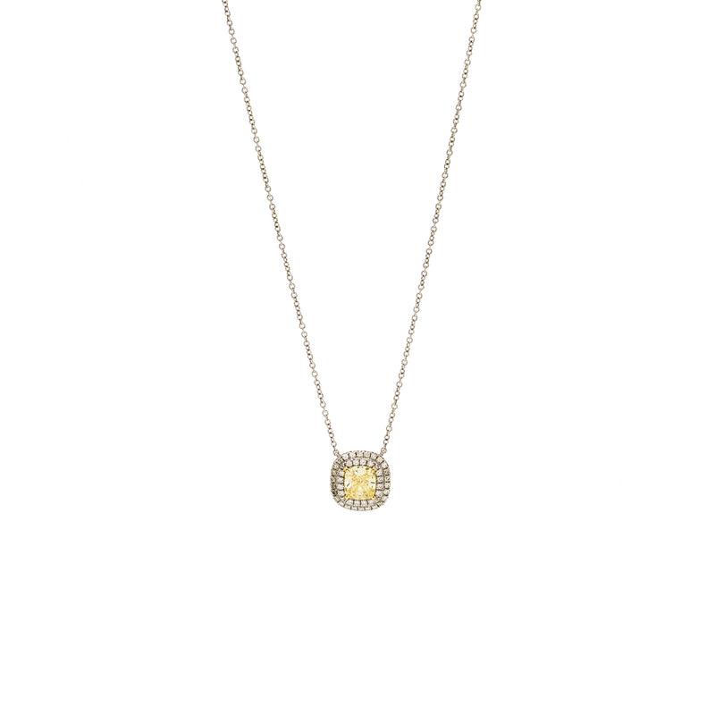 Tiffany One Cushion Diamonds Pendant Platinum/Gold 0.88ct, FI Yellow Colour VS2