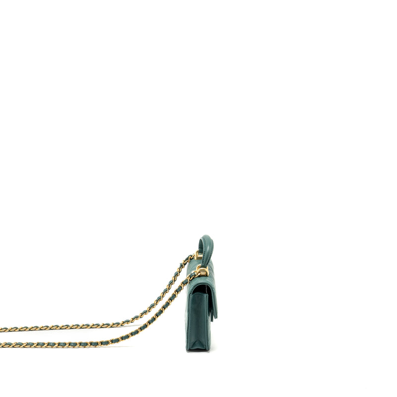 Chanel top handle mini flap bag with chain lambskin green GHW