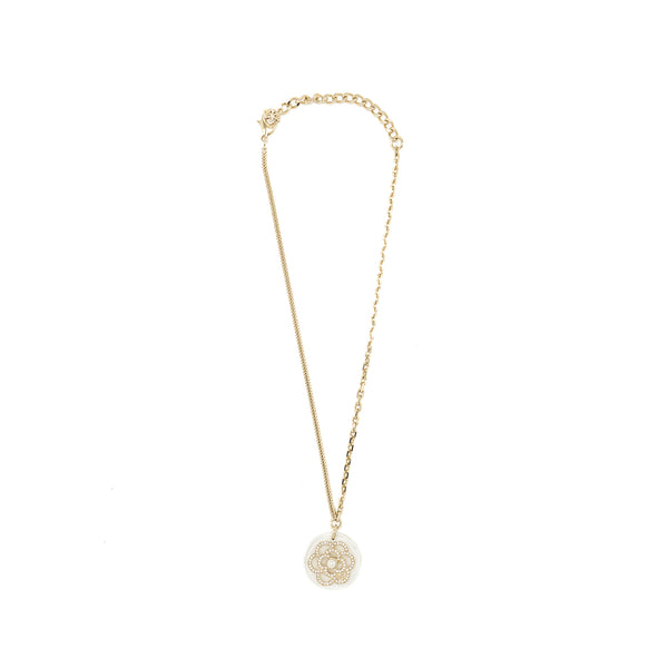 Chanel Camellia Necklace Pearl/Light Gold Tone