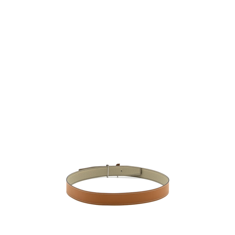Hermes Size 90 Panache Buckle Reversible Belt 32MM Chamonix/ Togo Natural/ Sauge SHW Stamp Z