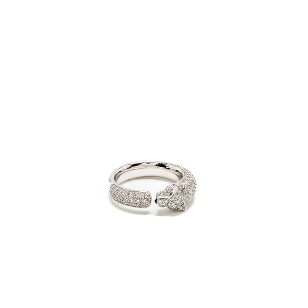 Cartier Size 53 Panthere de Cartier Ring, Small Model, Paved Emeralds, Onyx, White gold with Diamonds