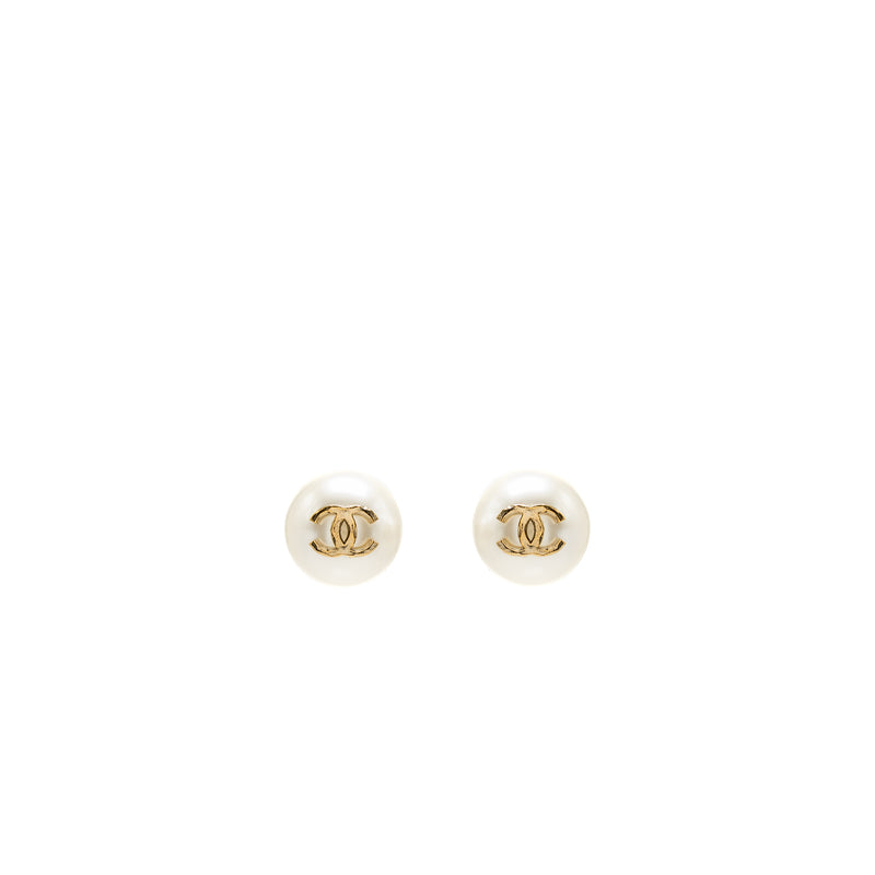 Chanel giant pearl earrings gold tone