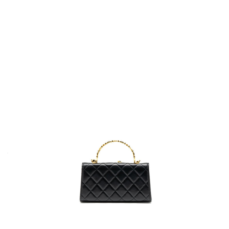 Chanel 22B Flap bag with enamel top handle lambskin black GHW (Microchip)