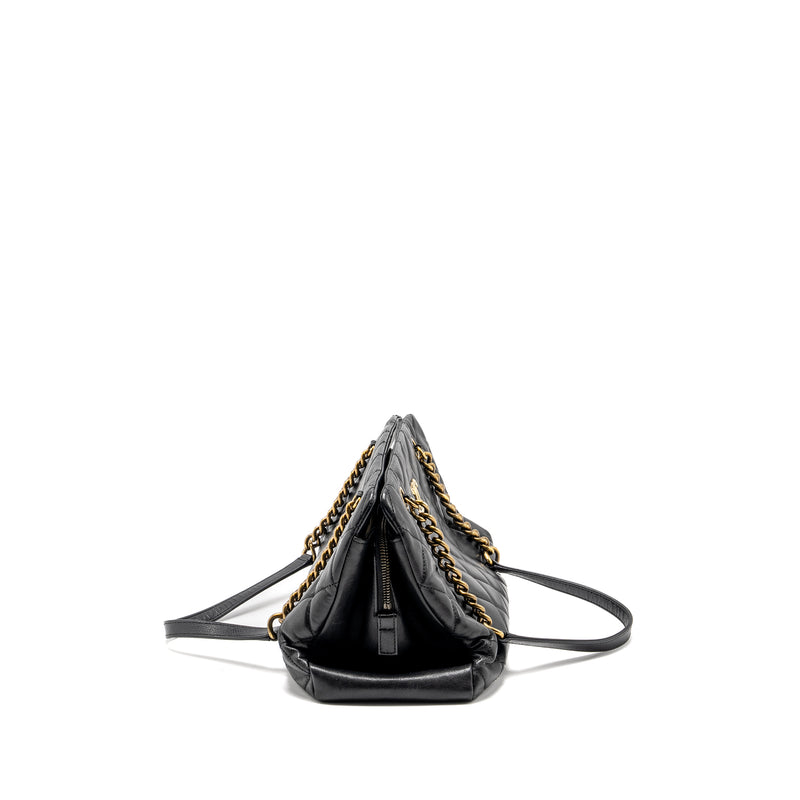 CHANEL Small Quilted CC Crown Tote Bag Calfskin Black Brushed GHW