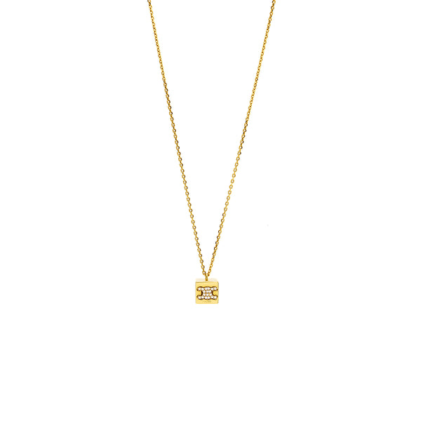 CELINE Triomphe Cube Crystal Necklace Gold Tone