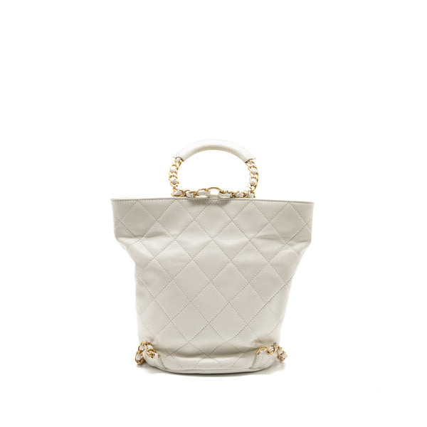 Chanel Round Handle Bucket Backpack Lambskin White GHW