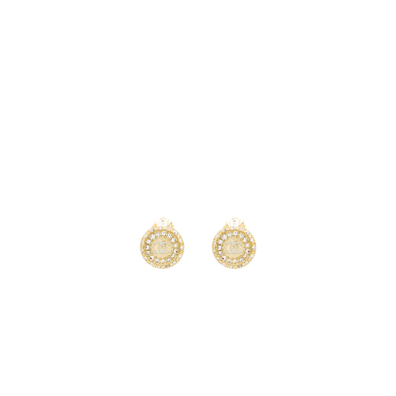 Chanel round cc logo earclips crystal gold tone