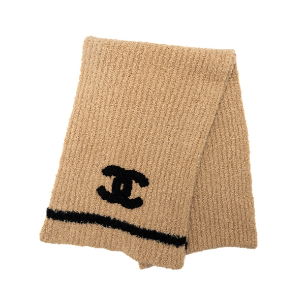 Chanel cashmere and sold logo scarf beige / black