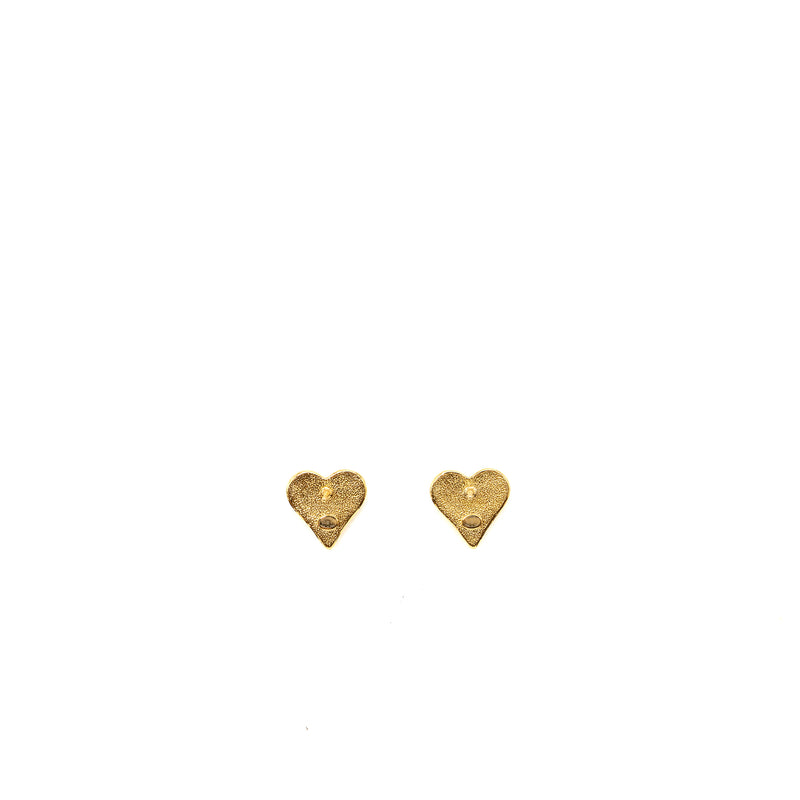 Chanel Heart Shape CC Logo Earrings Gold Tone