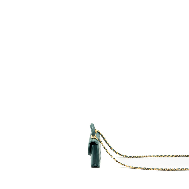 Chanel top handle mini flap bag with chain lambskin green GHW