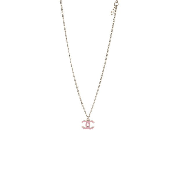 Chanel CC Logo Necklace Pink/Silver Tone