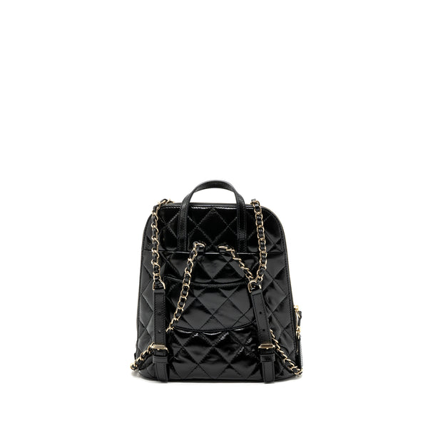 Chanel 22A Backpack Patent Black LGHW (Microchip)