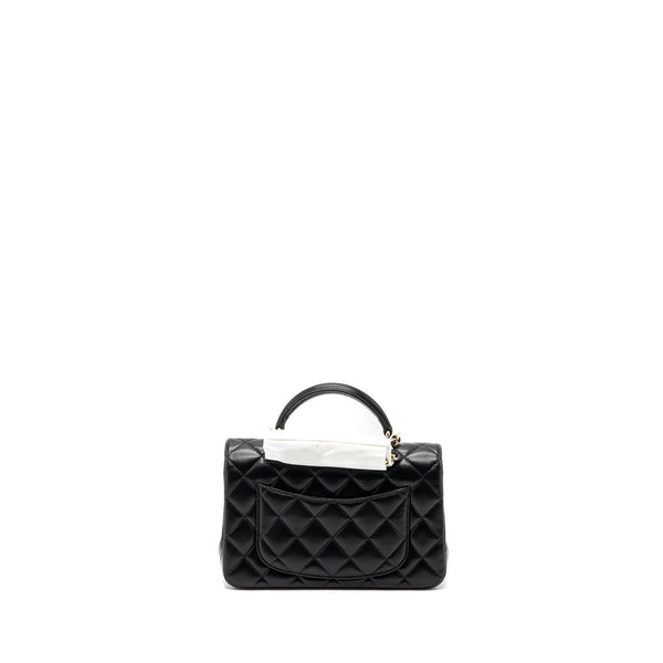 Chanel top handle mini rectangular flap bag lambskin black LGHW (microchip)