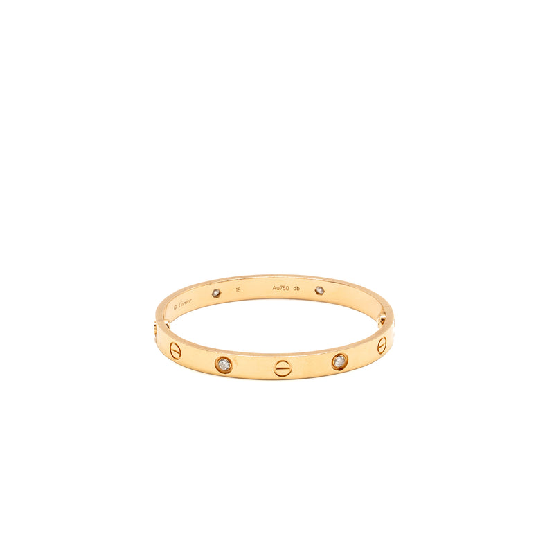 Cartier size 16 love bracelet rose gold with 4 diamonds