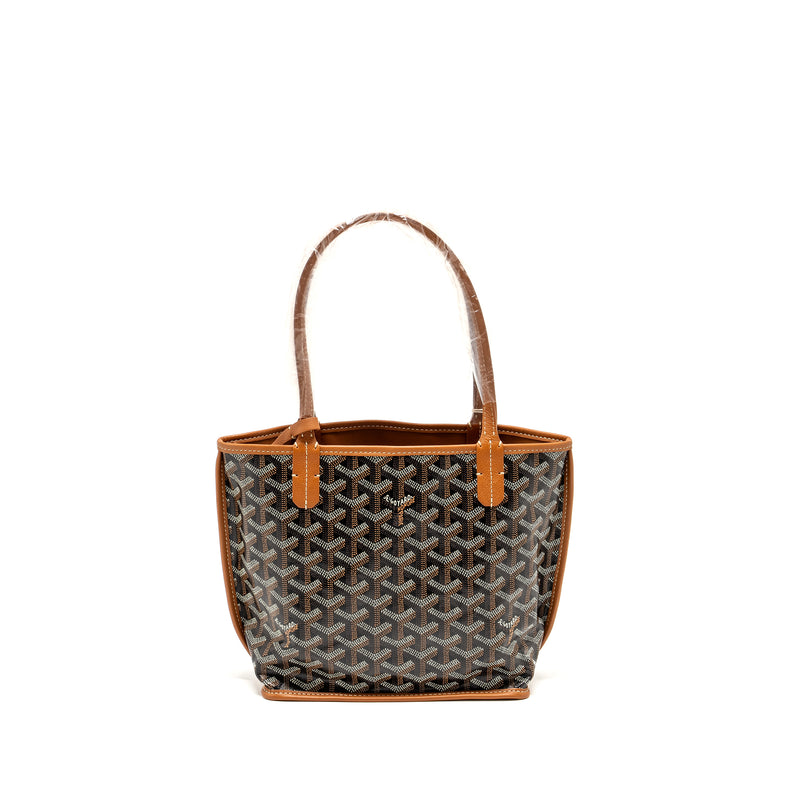 GOYARD mini Anjou Tote Bag Goyardline Canvas /Calfskin Tan SHW