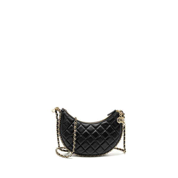 Chanel Small moon Hobo Bag Lambskin Black LGHW (Microchip)