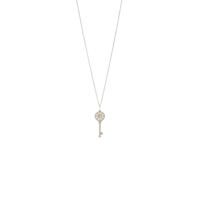 Tiffany Mini Daisy Key Pendant 18K White Gold, yellow/White Diamonds