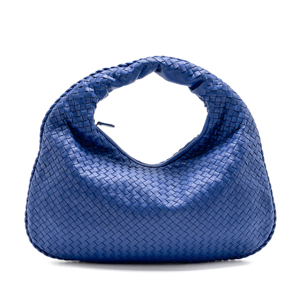 Bottega Veneta Intercciato Hobo Bag Lambskin Dark Blue SHW