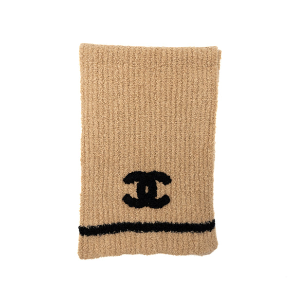 Chanel cashmere and sold logo scarf beige / black