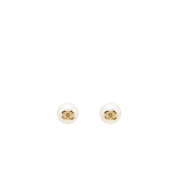 Chanel Giant Pearl Earrings Gold Tone