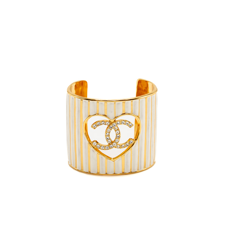 Chanel size s crystal CC heart cuff bracelet gold tone